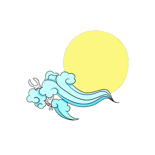 中秋节手绘明月彩云玉兔插画