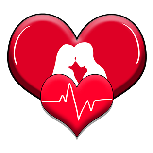 矢量手绘爱情红心情侣剪影插画