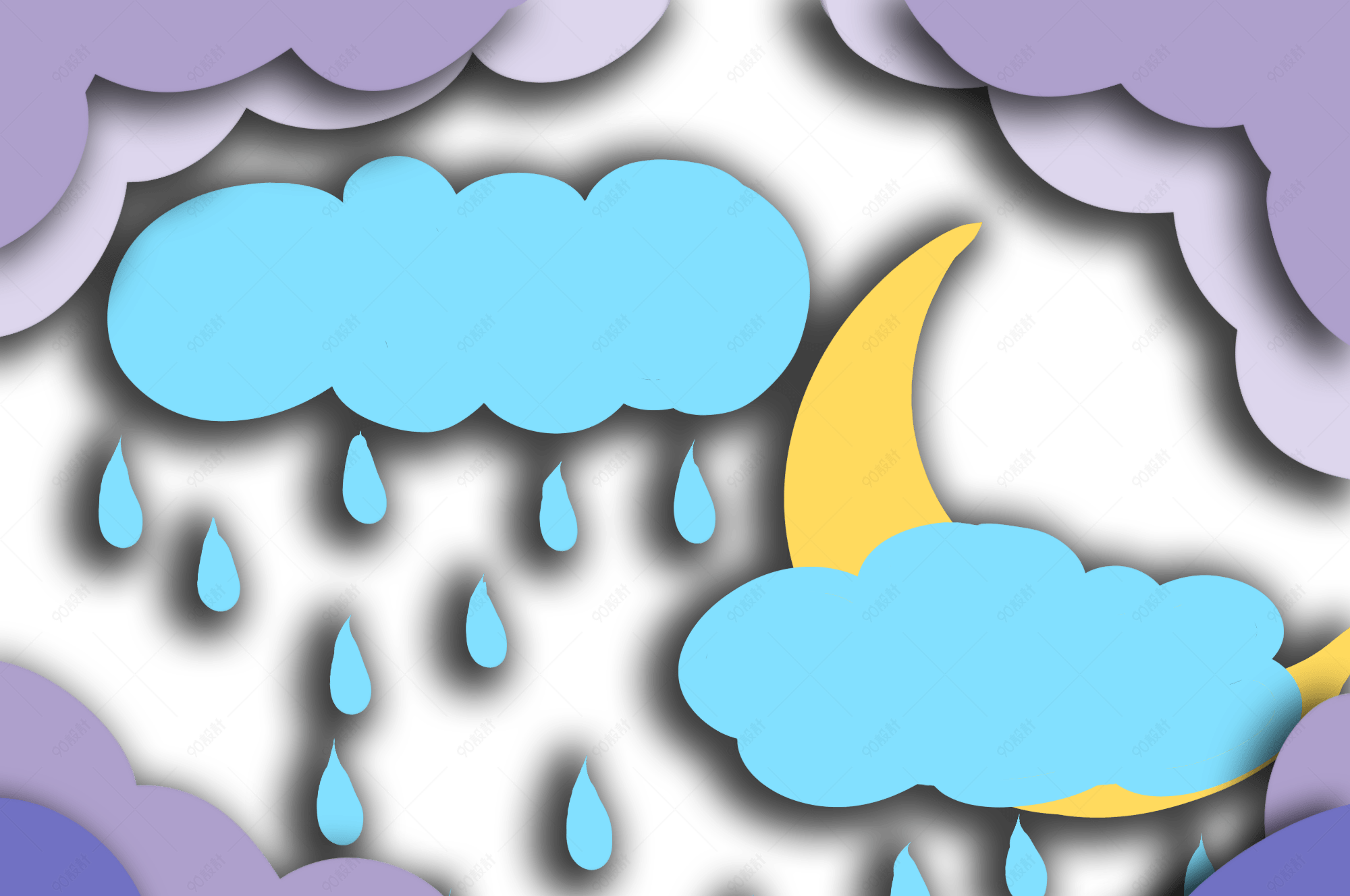 剪纸风云朵月亮免扣素材