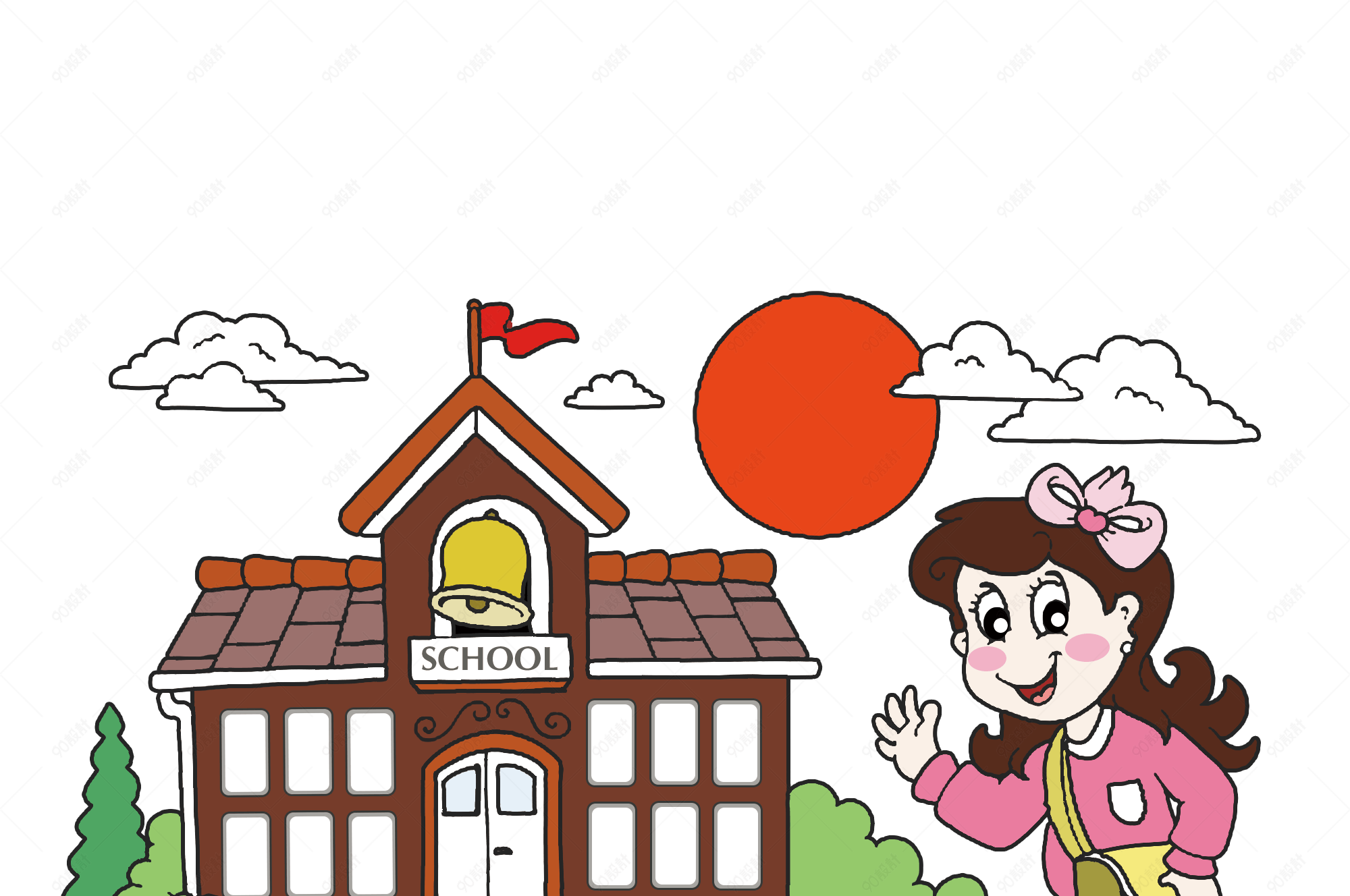 开学季手绘卡通开学啦school