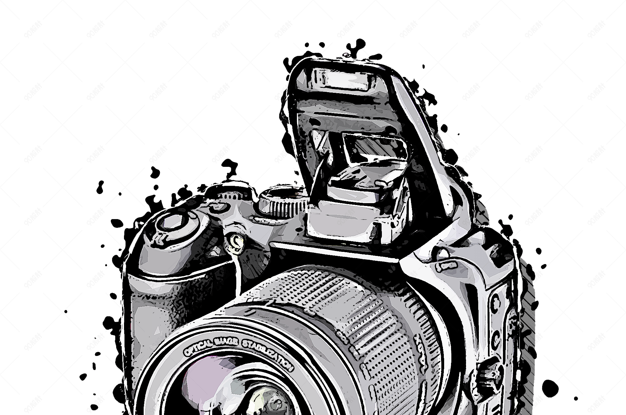 黑白泼墨效果单反照相机图