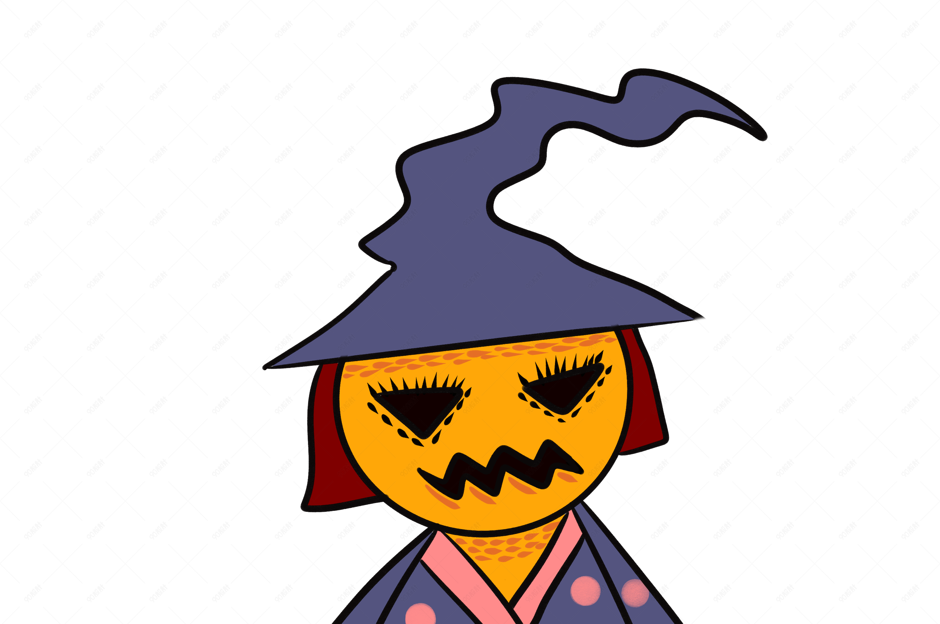 手绘矢量卡通万圣节南瓜人