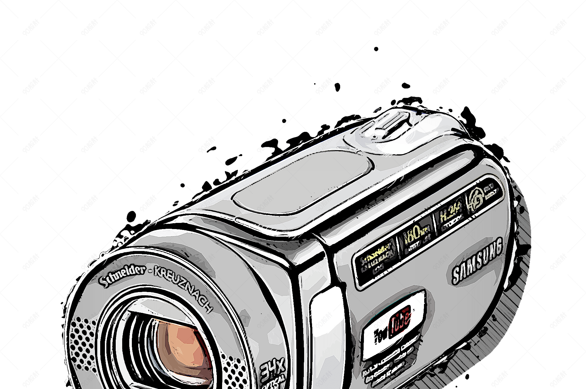 黑白泼墨效果小型摄影机图