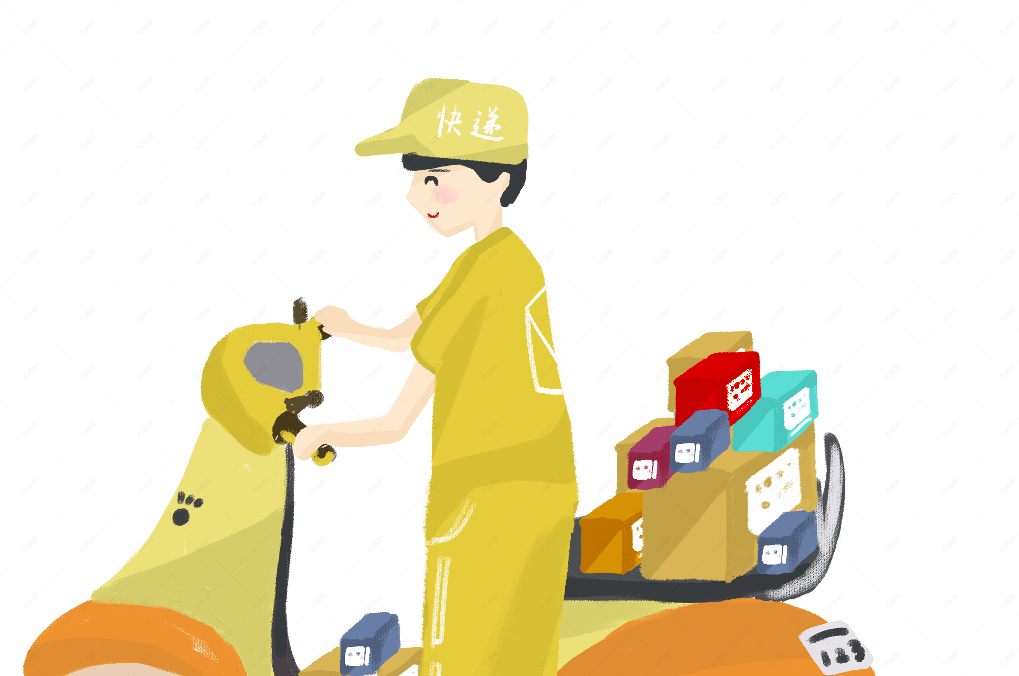 快递物流手绘快递员免抠图