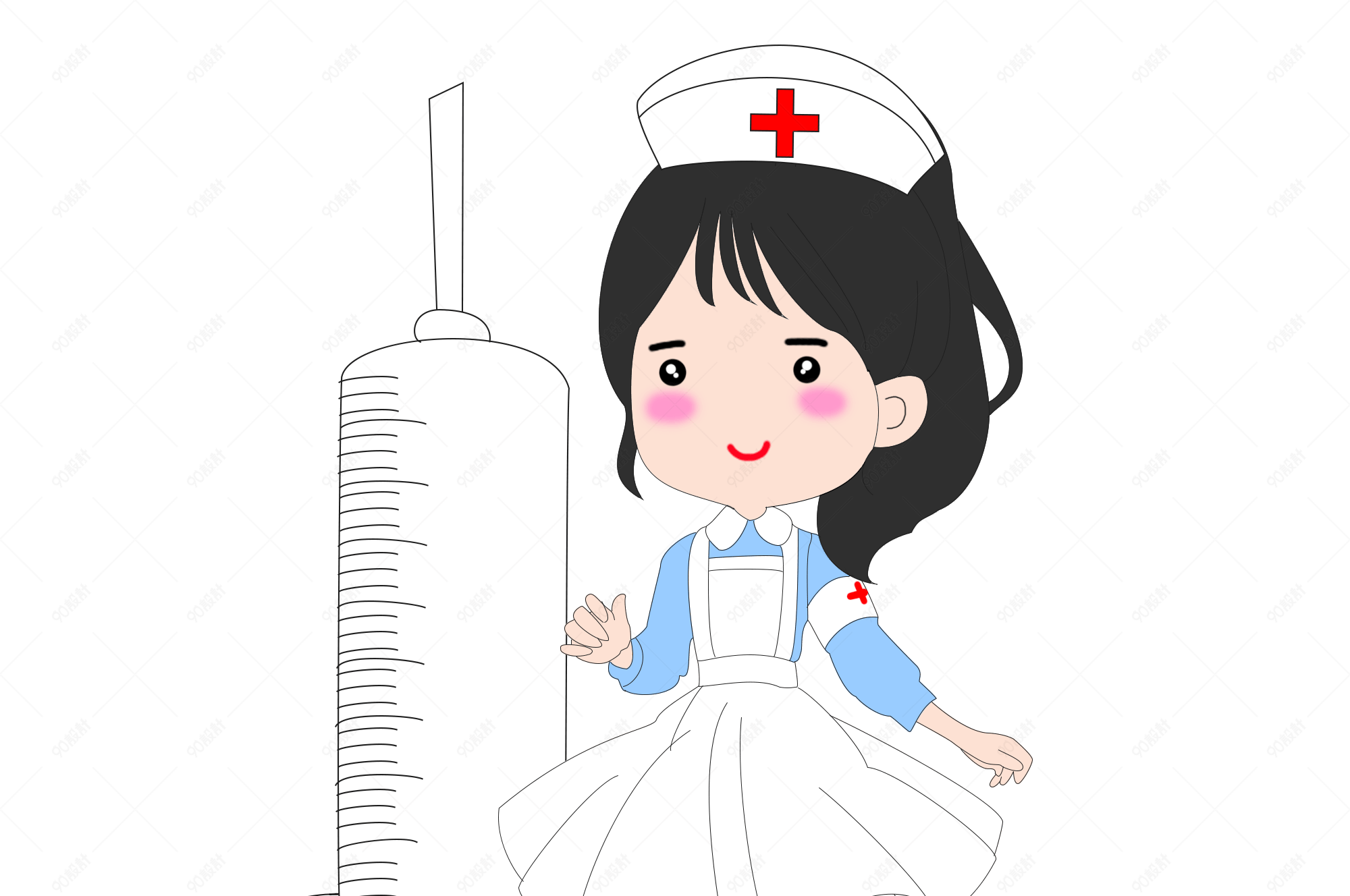 医疗可爱打针护士手绘矢量图