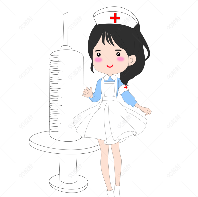 医疗可爱打针护士手绘矢量图