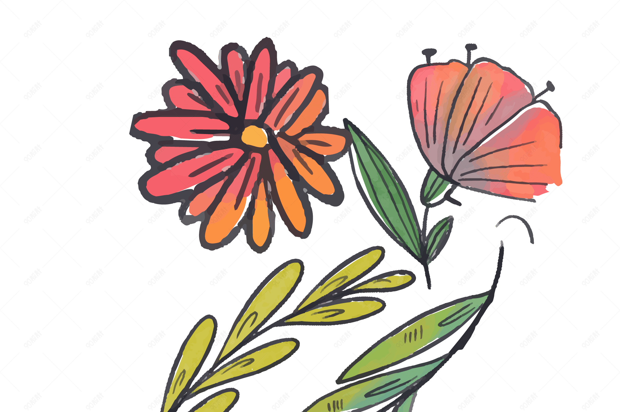 水彩风格花朵矢量插画png