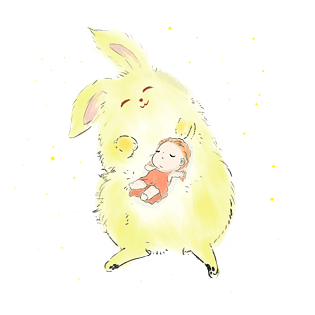 大兔子与小可爱手绘png素材