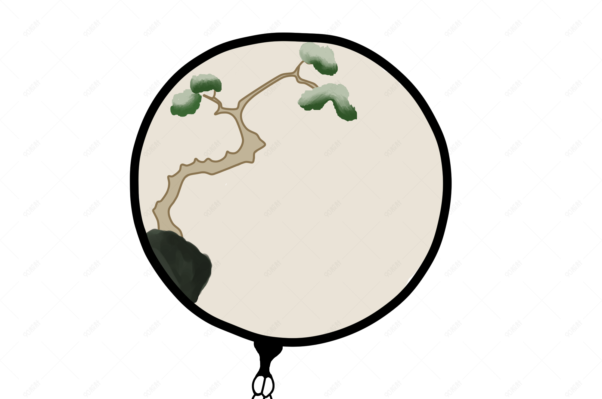 古风暖系扇子圆扇png图