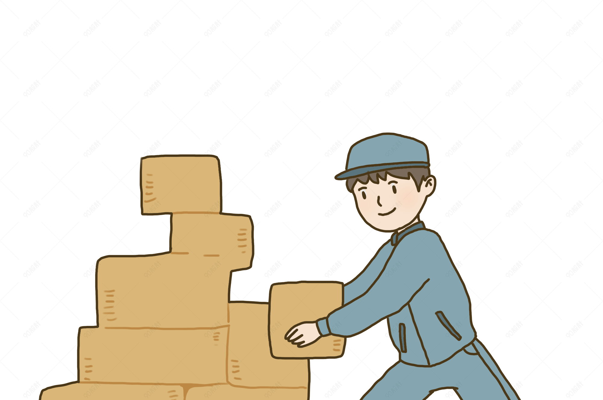 快递物流手绘卡通快递员搬运快递免抠元素下载
