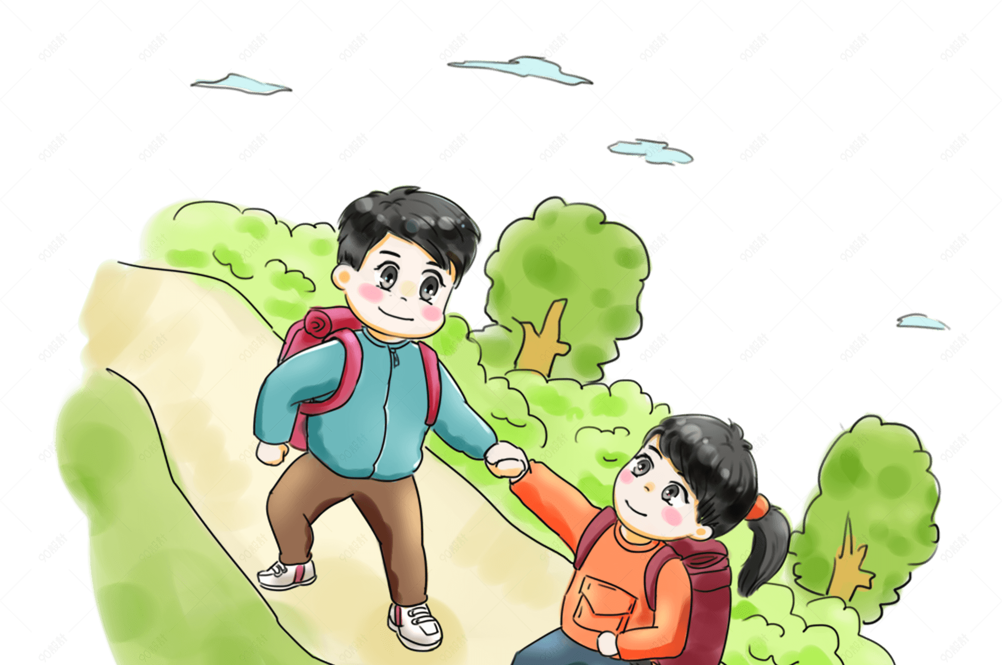 步行日亲子旅游卡通手绘q版可爱风5