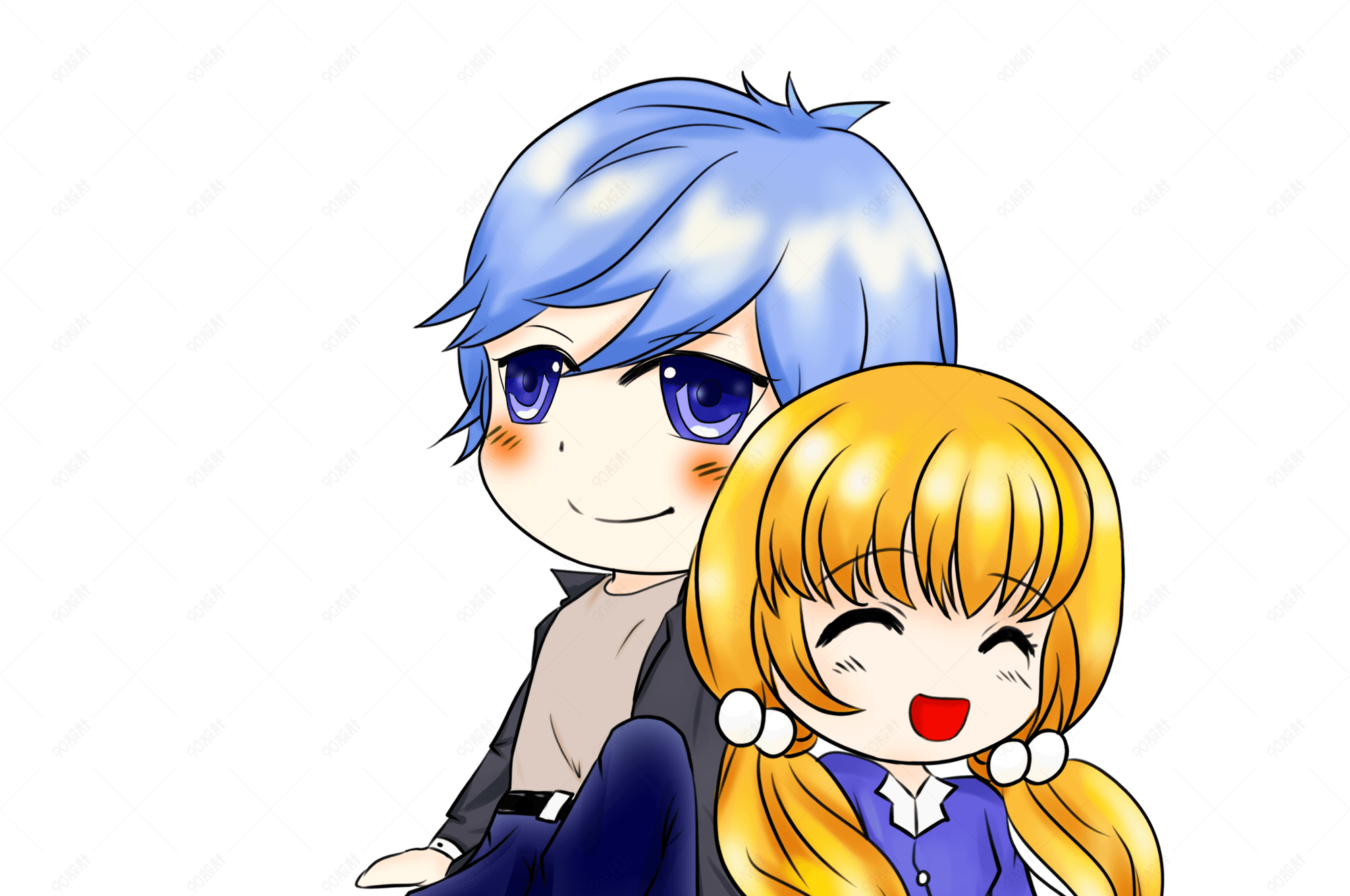 手绘q版情侣png素材