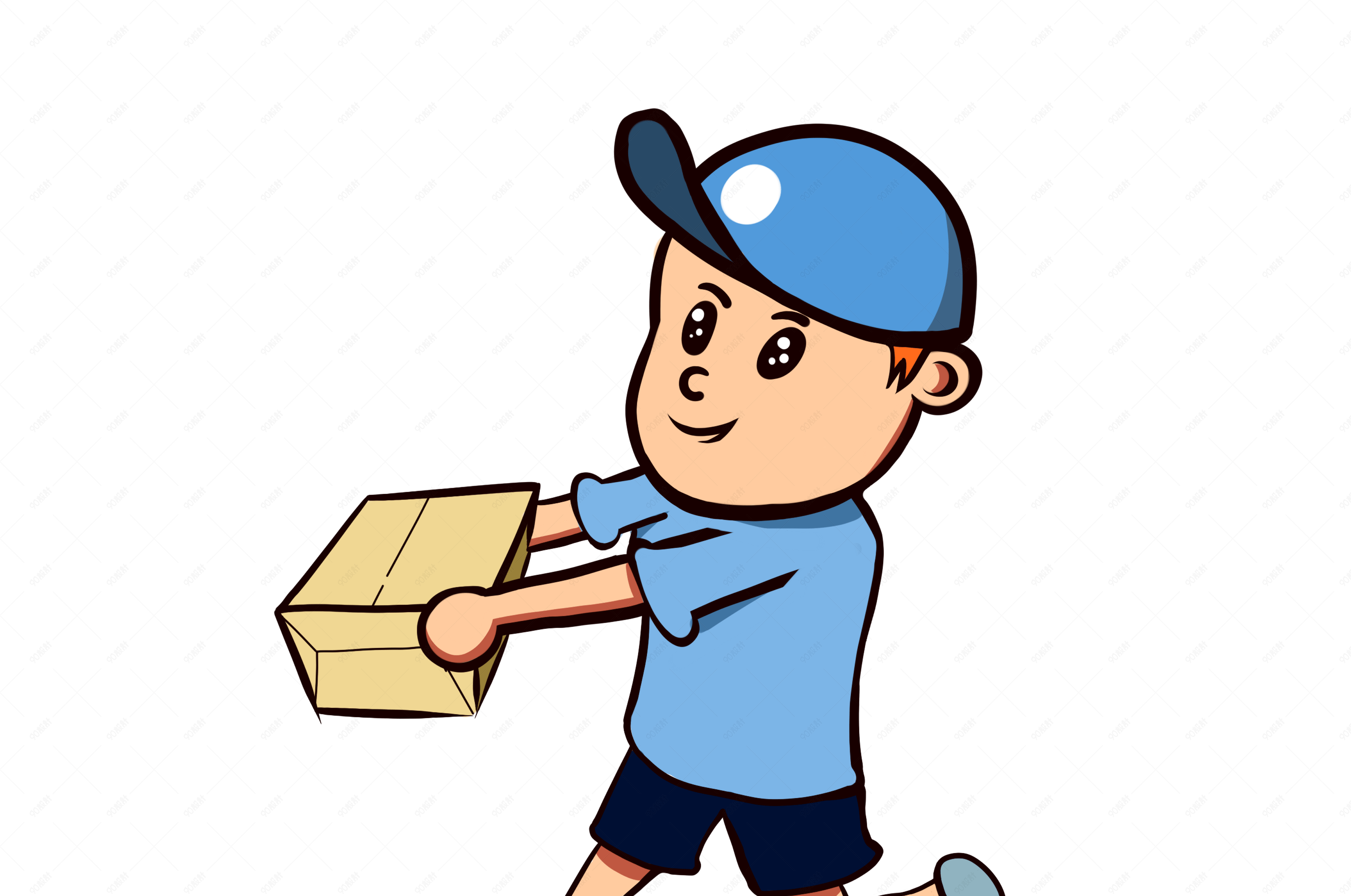 快递物流快递小哥送快递q版免抠png可爱奔跑