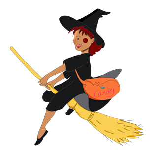 万圣节骑扫把的红头发可爱小女巫欧风q版