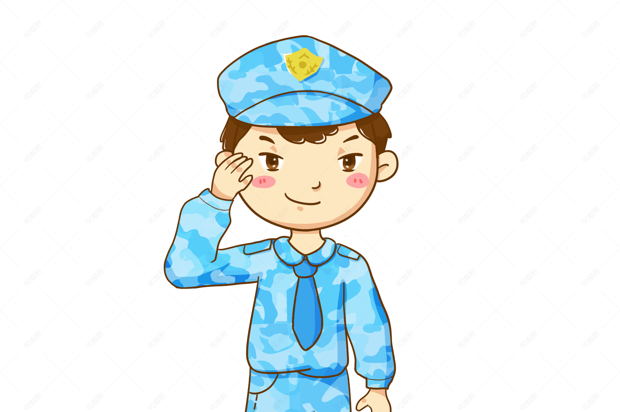国庆节穿着蓝色迷彩服的军人敬礼免抠png素材