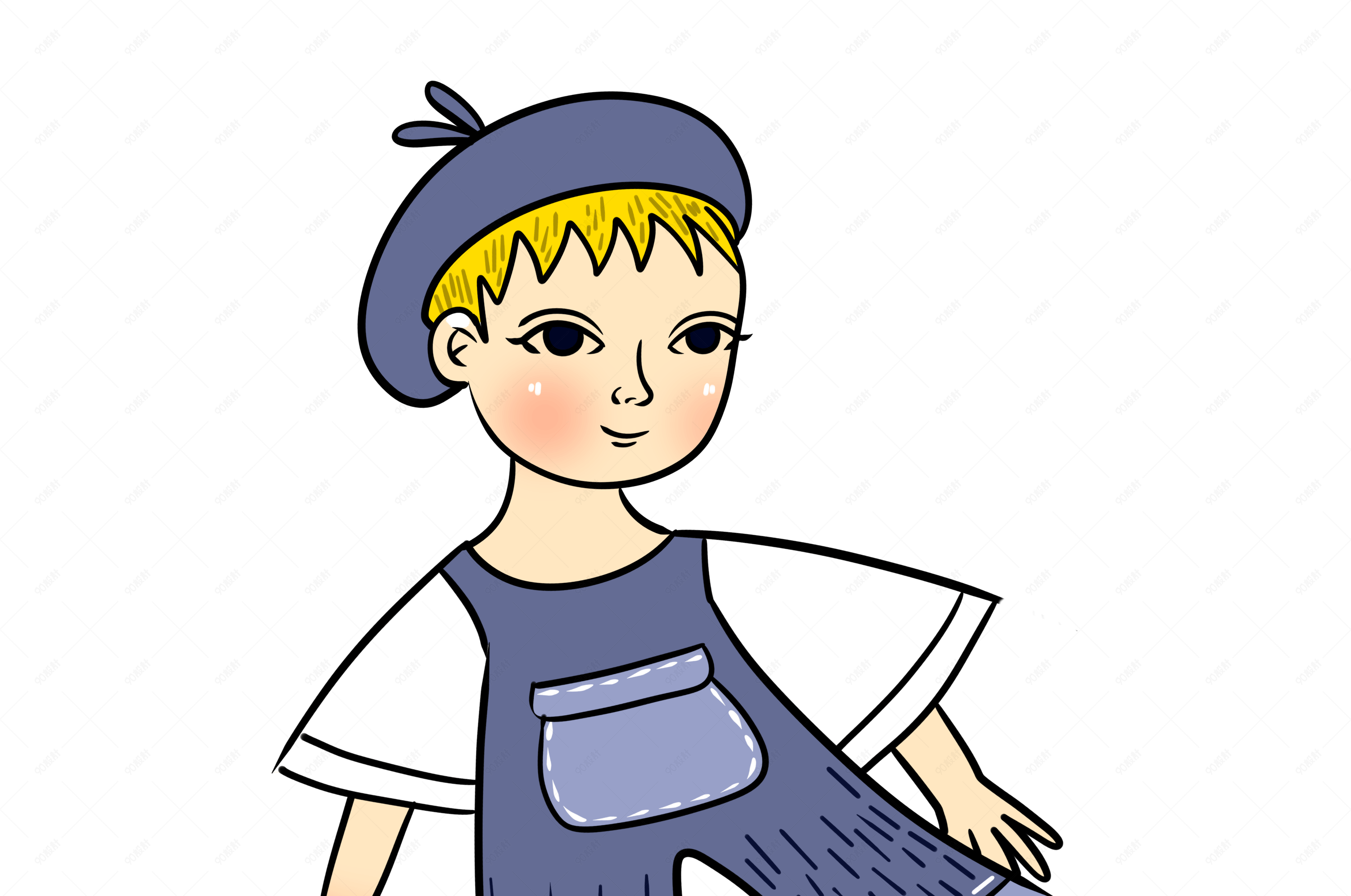 手绘矢量卡通可爱生日礼物洋娃娃