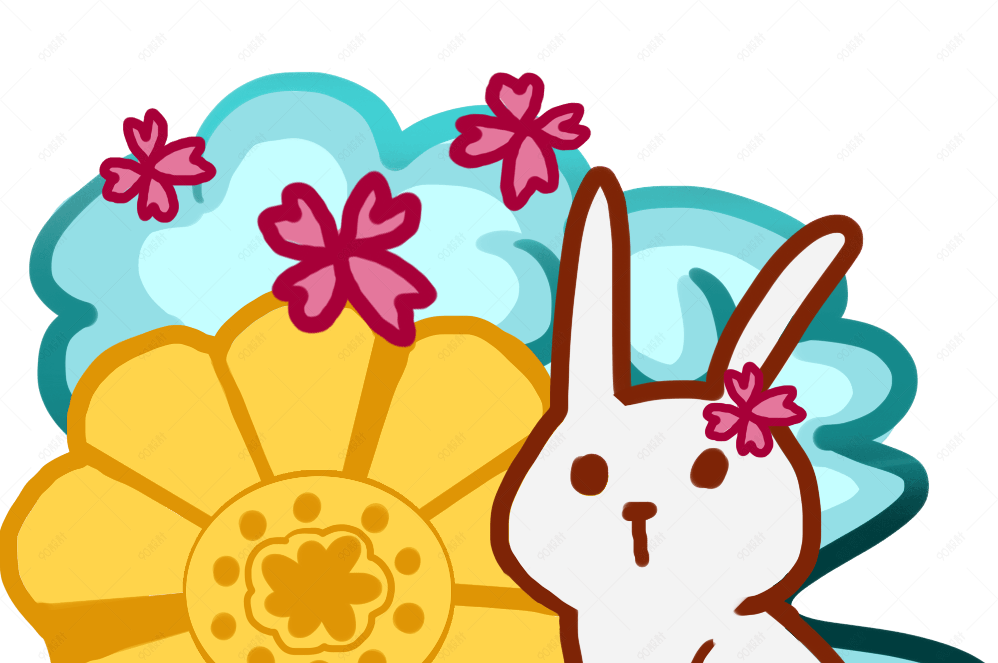 手绘玉兔月饼花朵插画