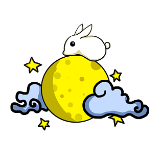 手绘明月彩云玉兔矢量插画