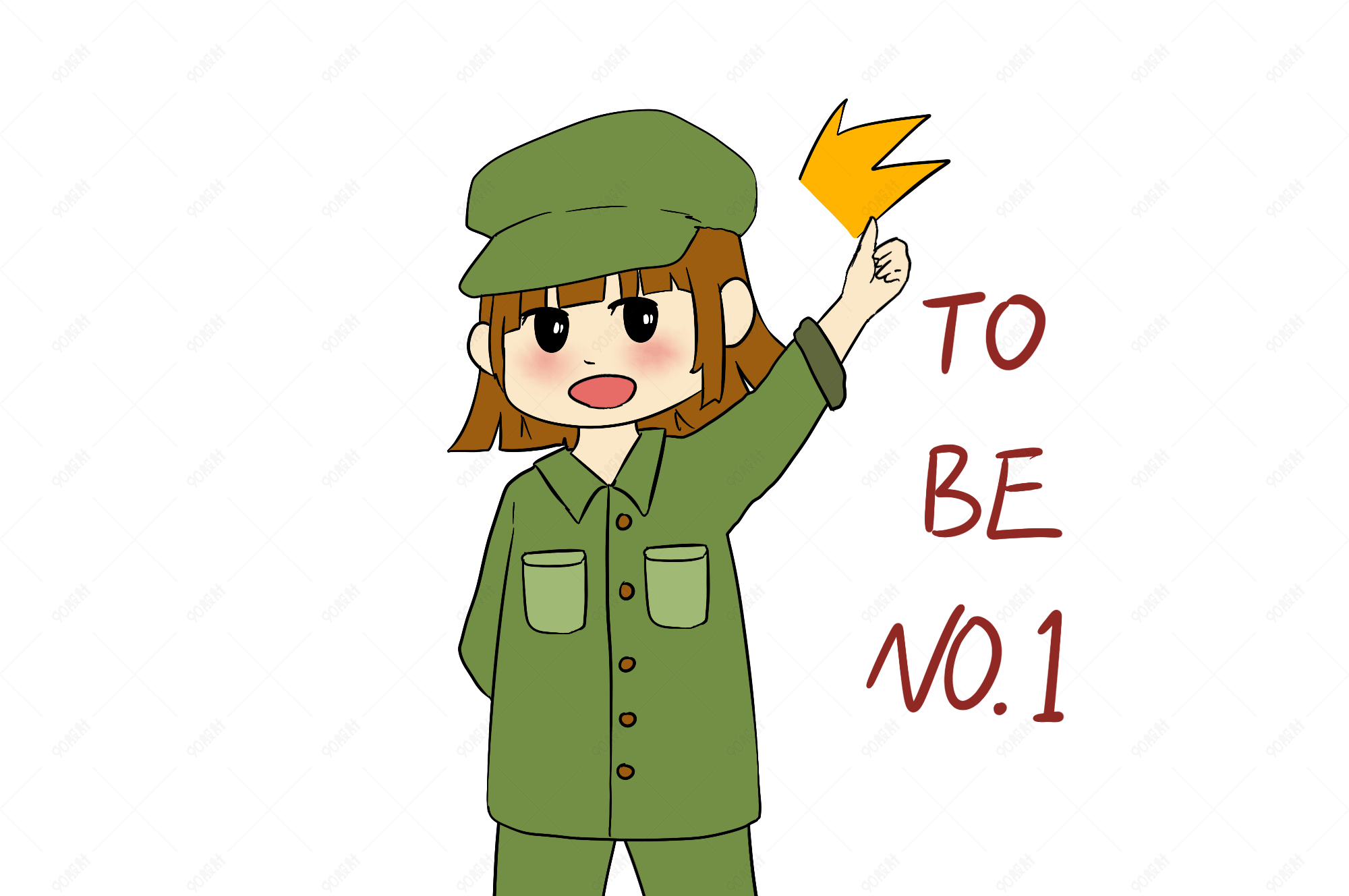 手绘国庆节女军人表情包第一名插画