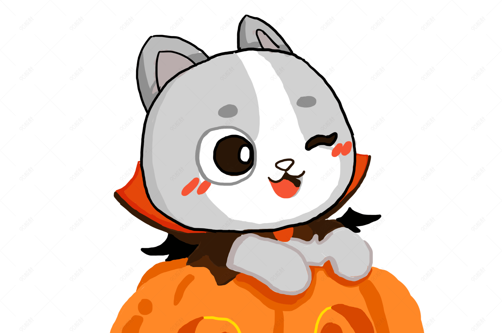 节日可爱猫咪公爵 清新卡哇伊卡通万圣节日系【免抠元素png】-90设计