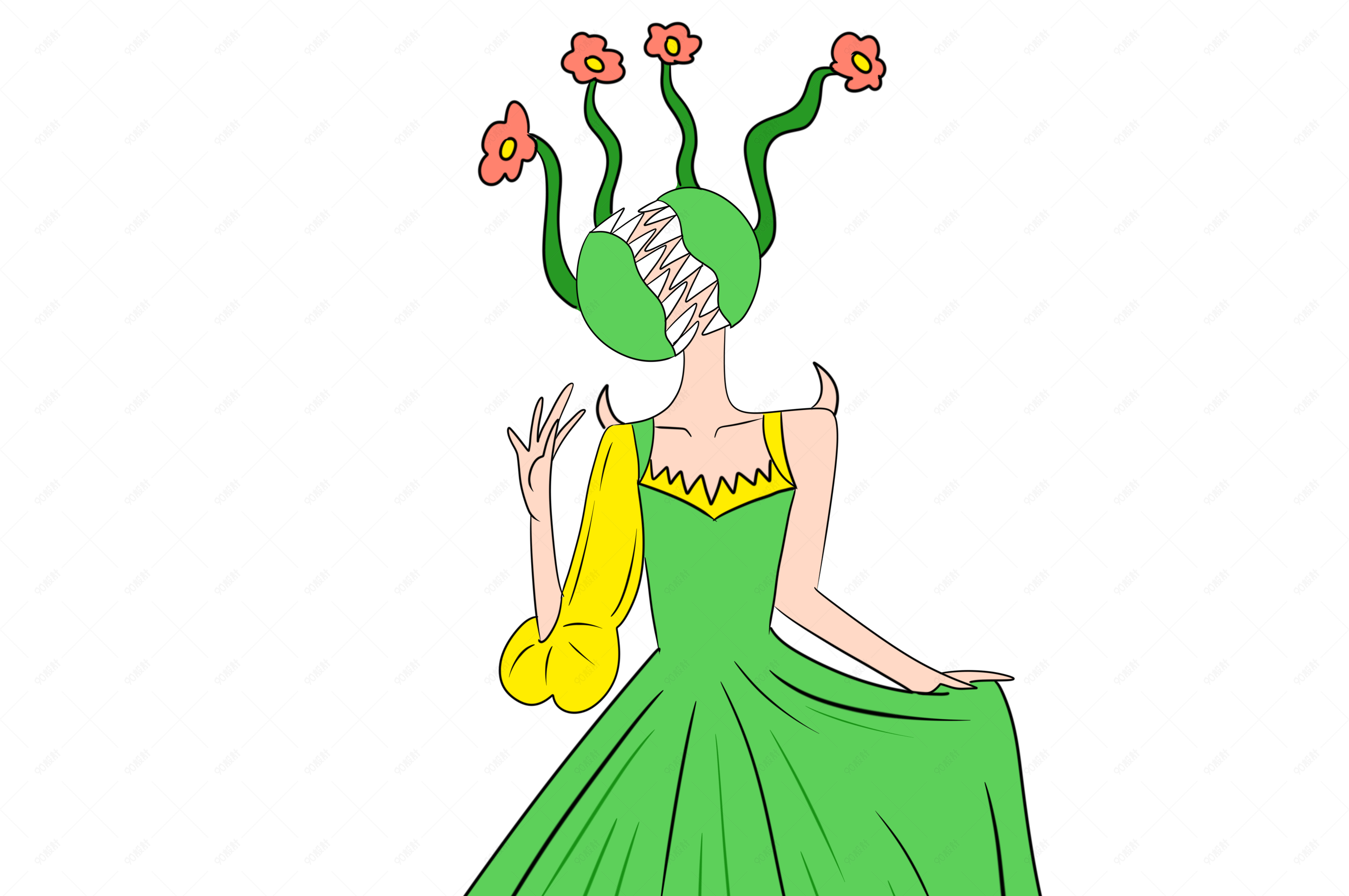 手绘矢量免抠卡通万圣节食人花