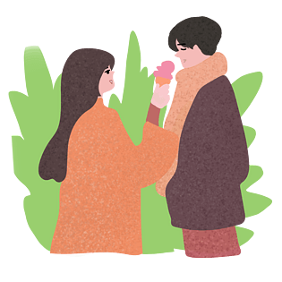 吃冰淇淋的情侣png素材