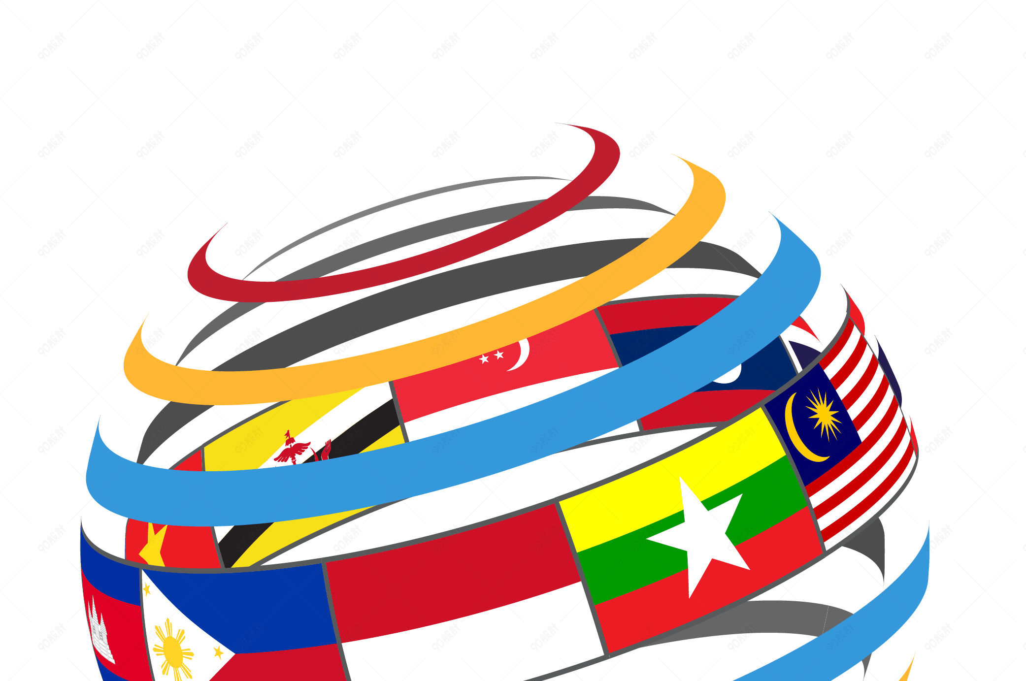 创意矢量全球旗帜形状联盟商务图案装饰【免抠元素png】-90设计网