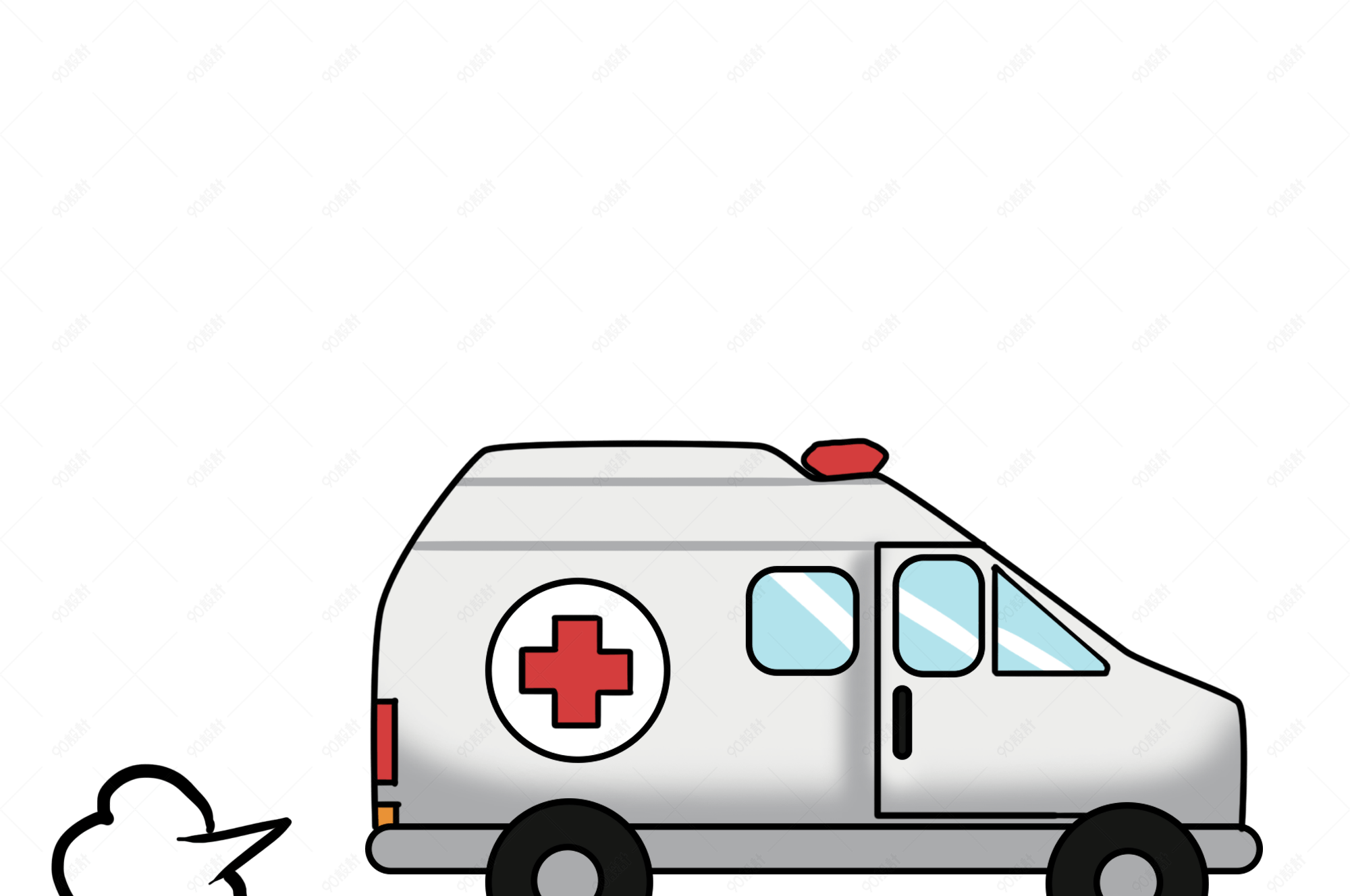手绘医院救护车插画