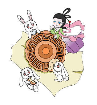 手绘嫦娥玉兔月饼插画
