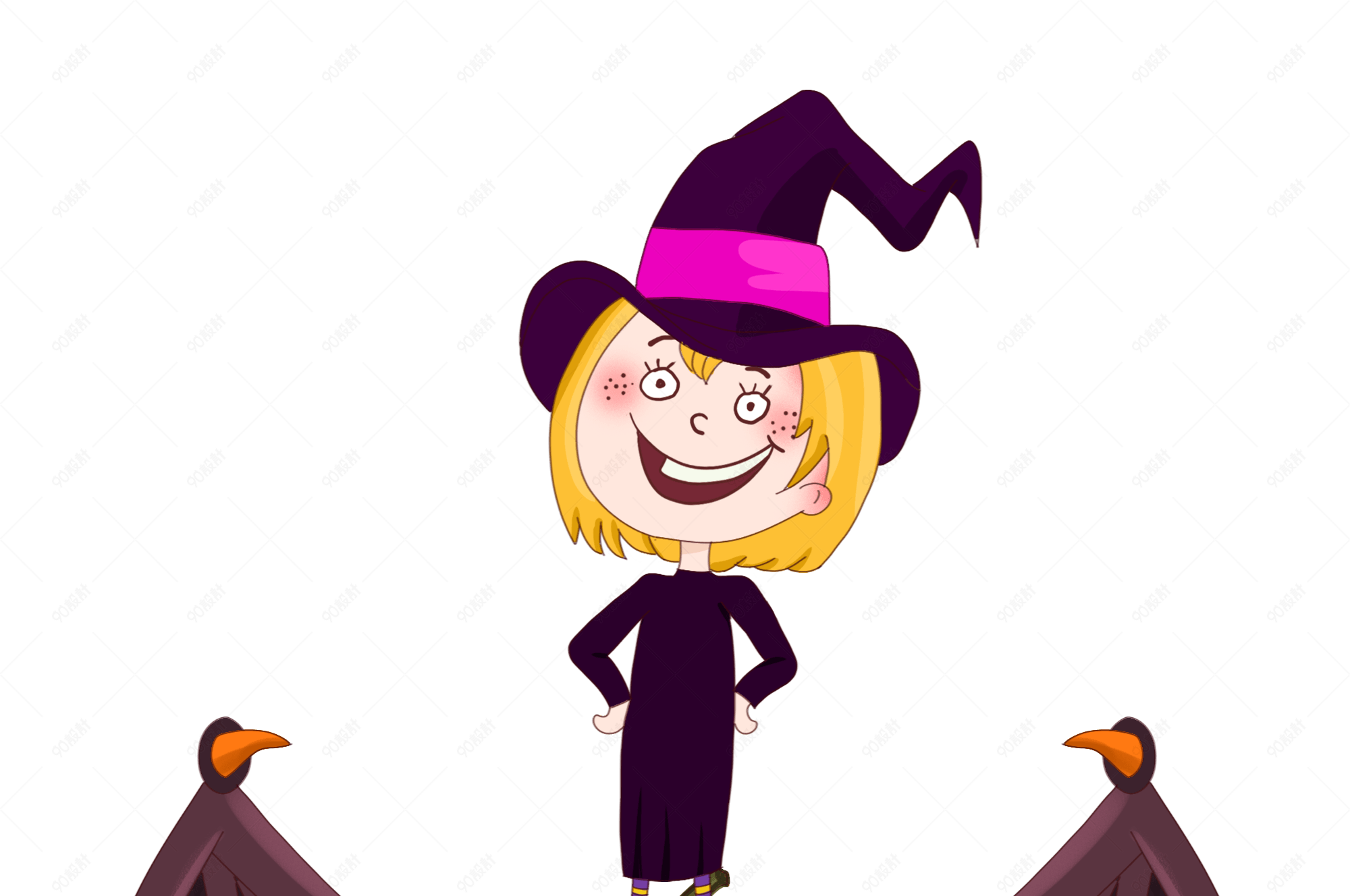 万圣节手绘卡通欧风q版南瓜和小女巫