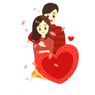 情侣粉红色唯美清新手绘风格情侣拥抱爱心免抠