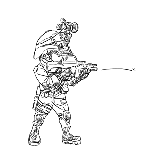 线描陆军军人战斗插画pngpsd2000*2000万圣节战斗猫妖战士手绘卡通png