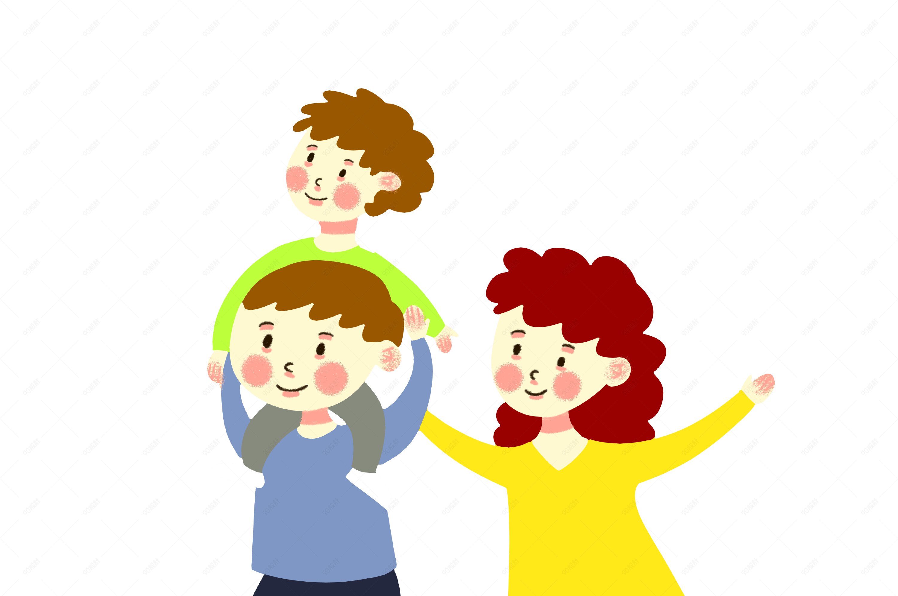 手绘矢量免抠卡通可爱一家三口秋游