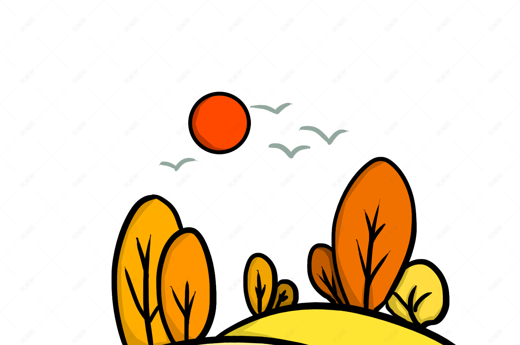 手绘秋季秋景矢量图