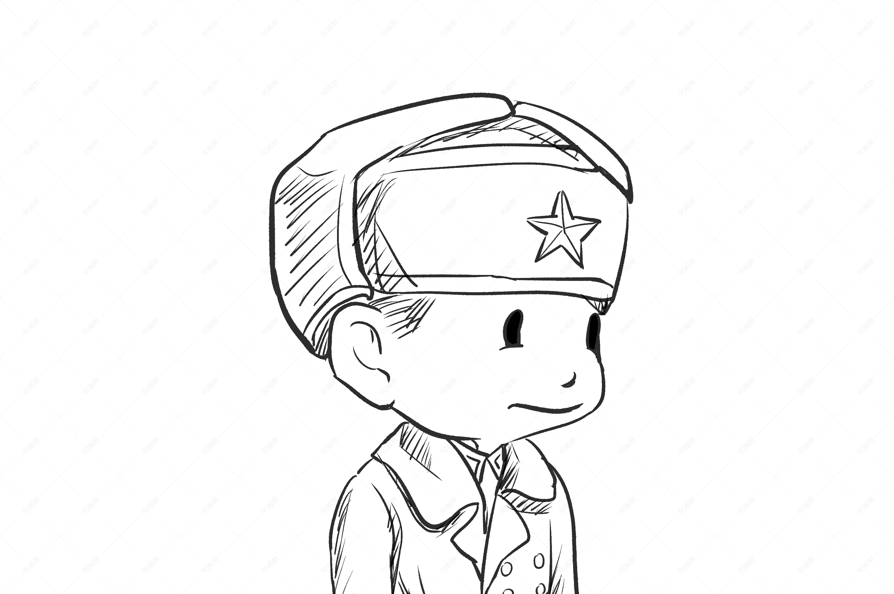 线描冬季军人执勤插画