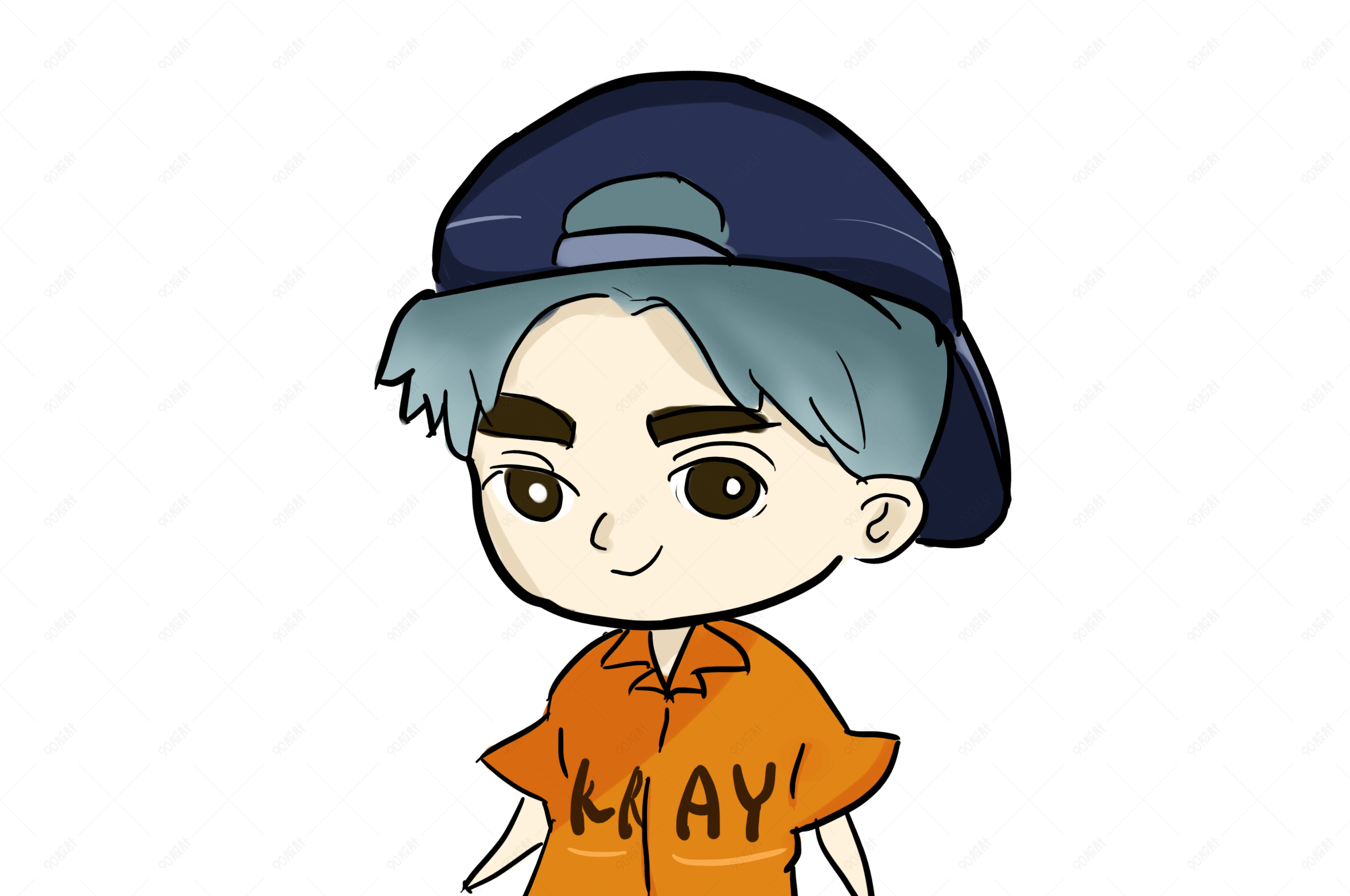 原创手绘q版帅气的男生png格式