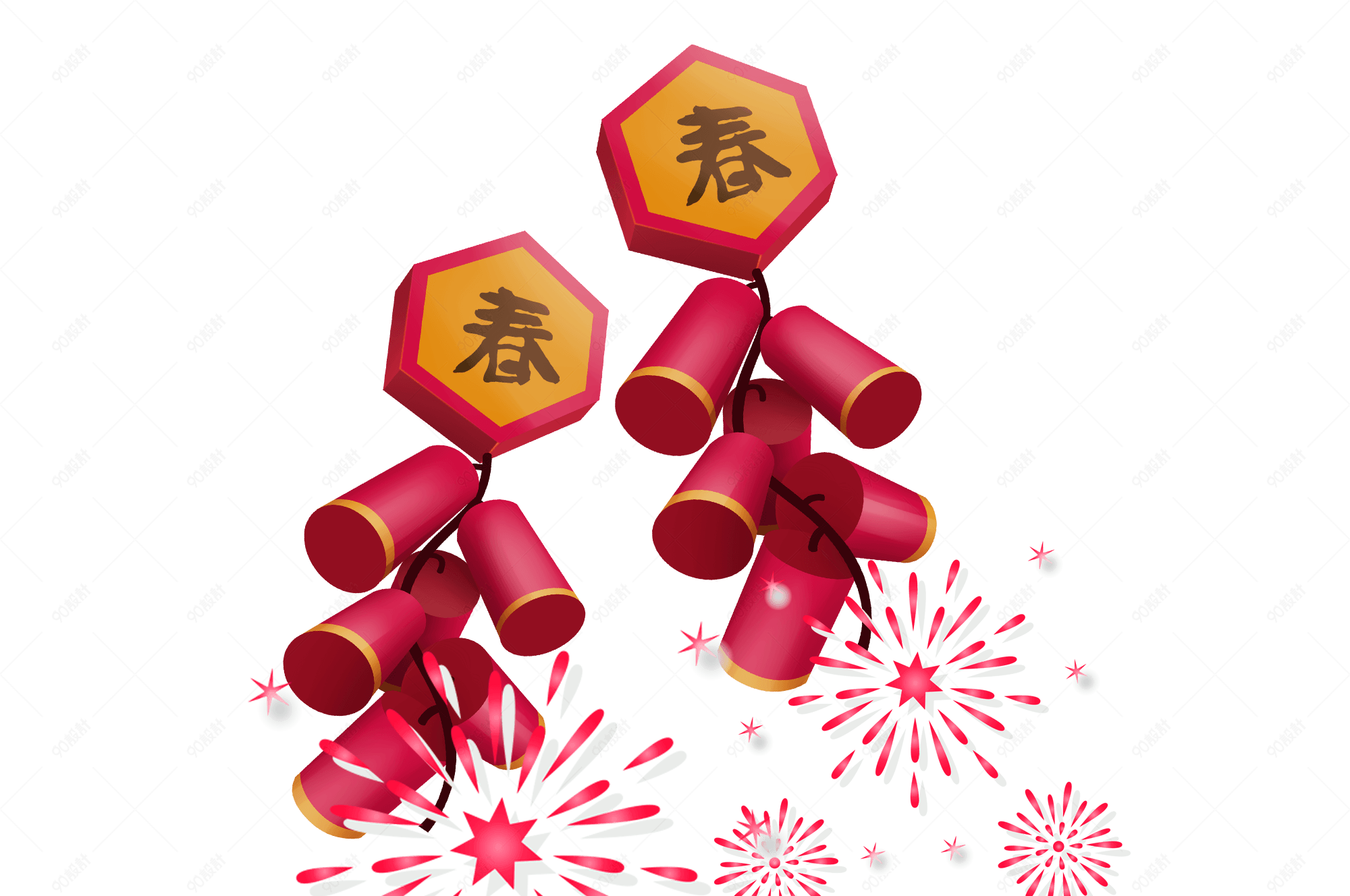 春节节日连串烟花鞭炮插画