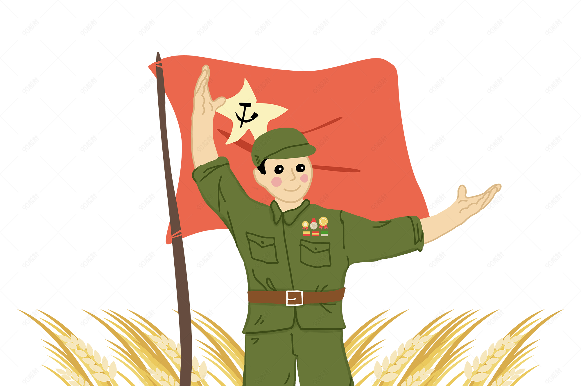 纪念革命红军麦穗八一爱国教育png图【免抠元素png】-90设计网