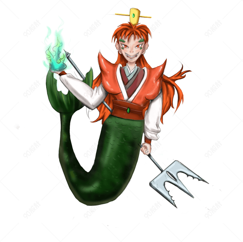 动漫厚涂手绘原创插画中国神话古代海妖png
