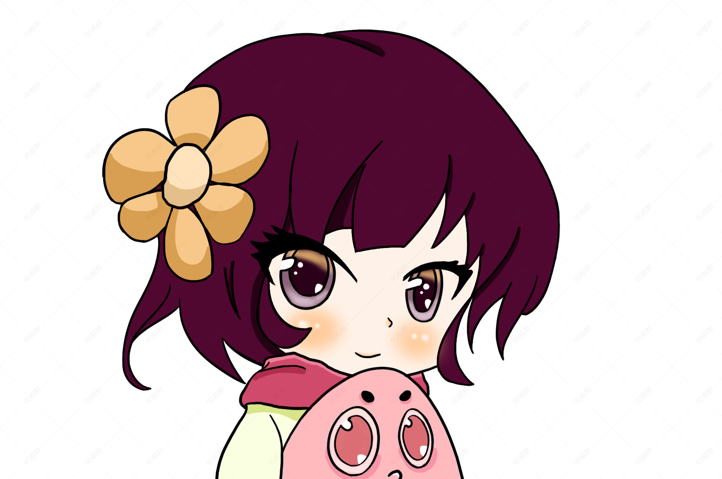 原创手绘q版短发女生png格式