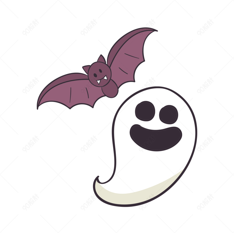 手绘万圣节幽灵蝙蝠装饰图案