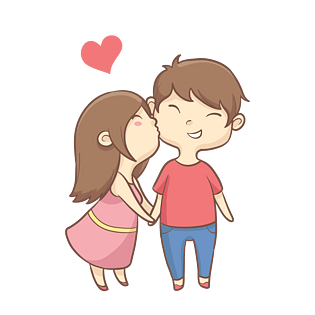 q版手绘可爱浪漫情侣亲吻插画pngpsd2000*2000春节卡通手绘年华风格