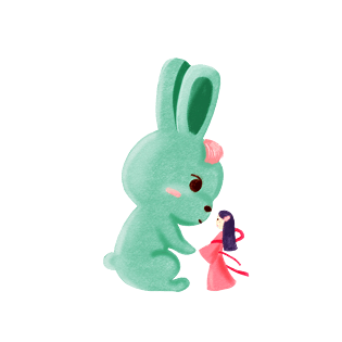 嫦娥小兔子吃月饼png素材pngpsd2000*2000中秋节彩色卡通手绘嫦娥玉兔