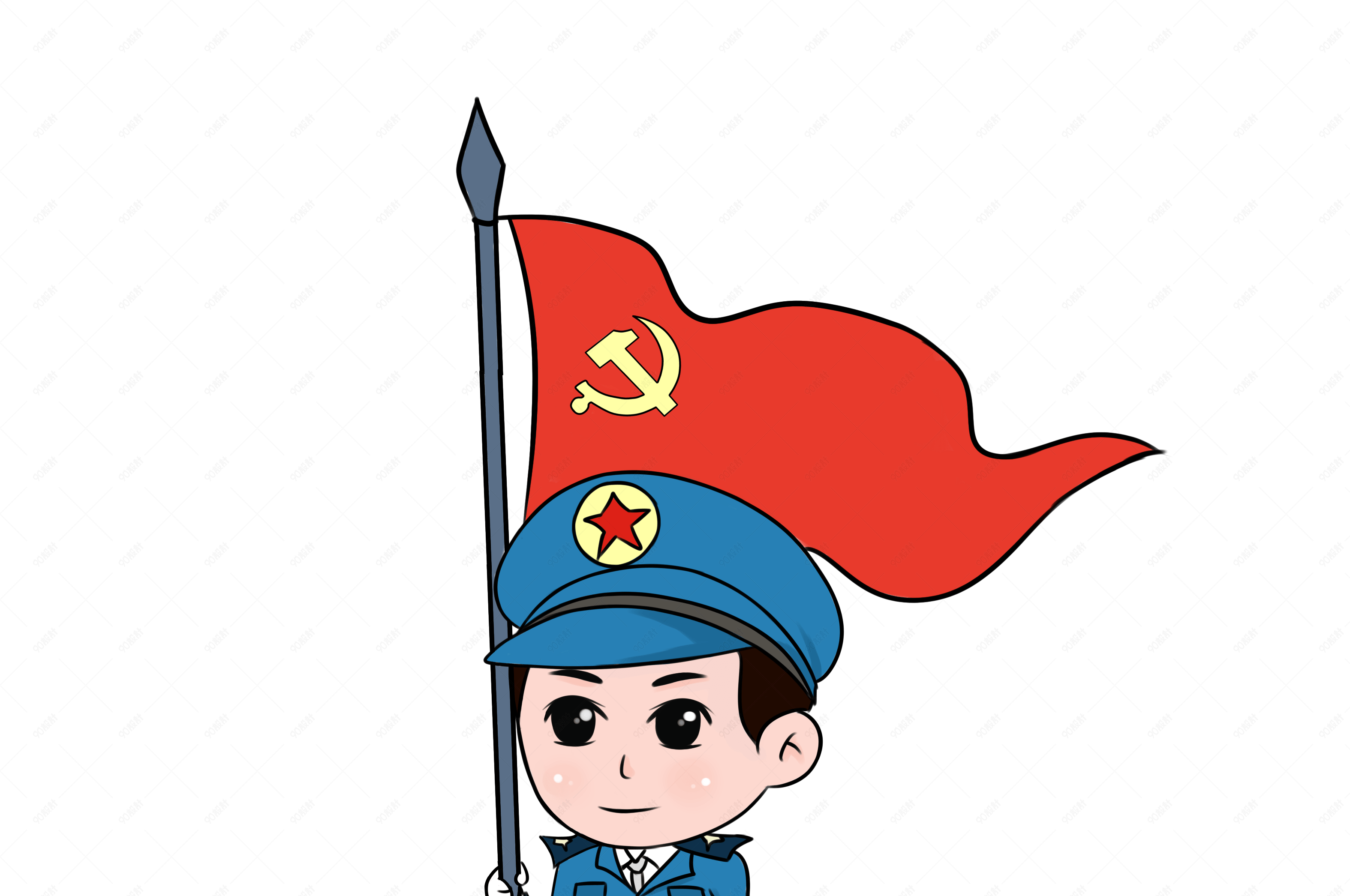 国庆节卡通手绘军人红旗矢量元素