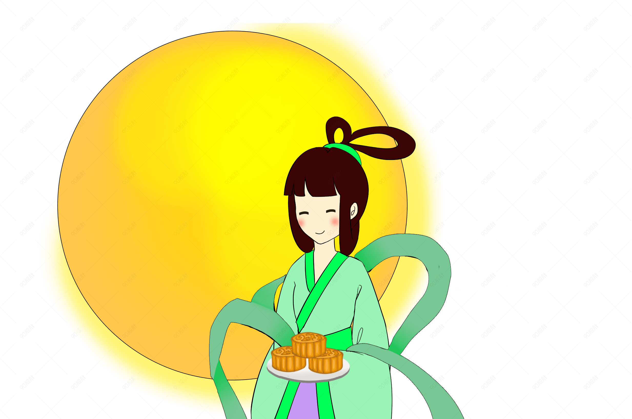 中秋节手绘嫦娥仙女送月饼插画