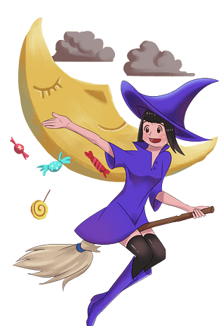 骑扫把女巫发糖果插画