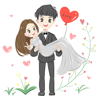 手绘卡通可爱浪漫婚礼