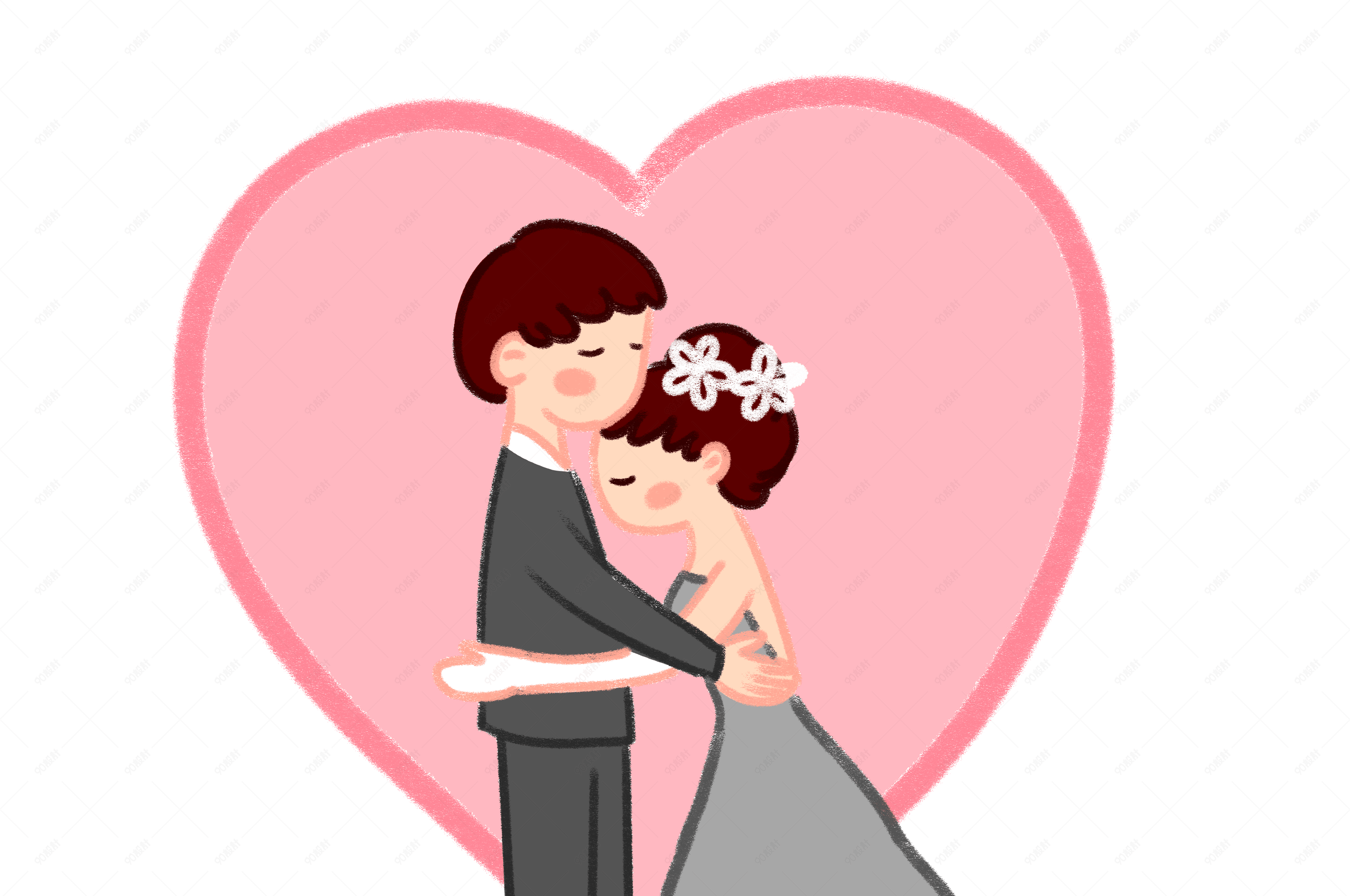 手绘矢量卡通可爱小清新婚礼季新郎新娘