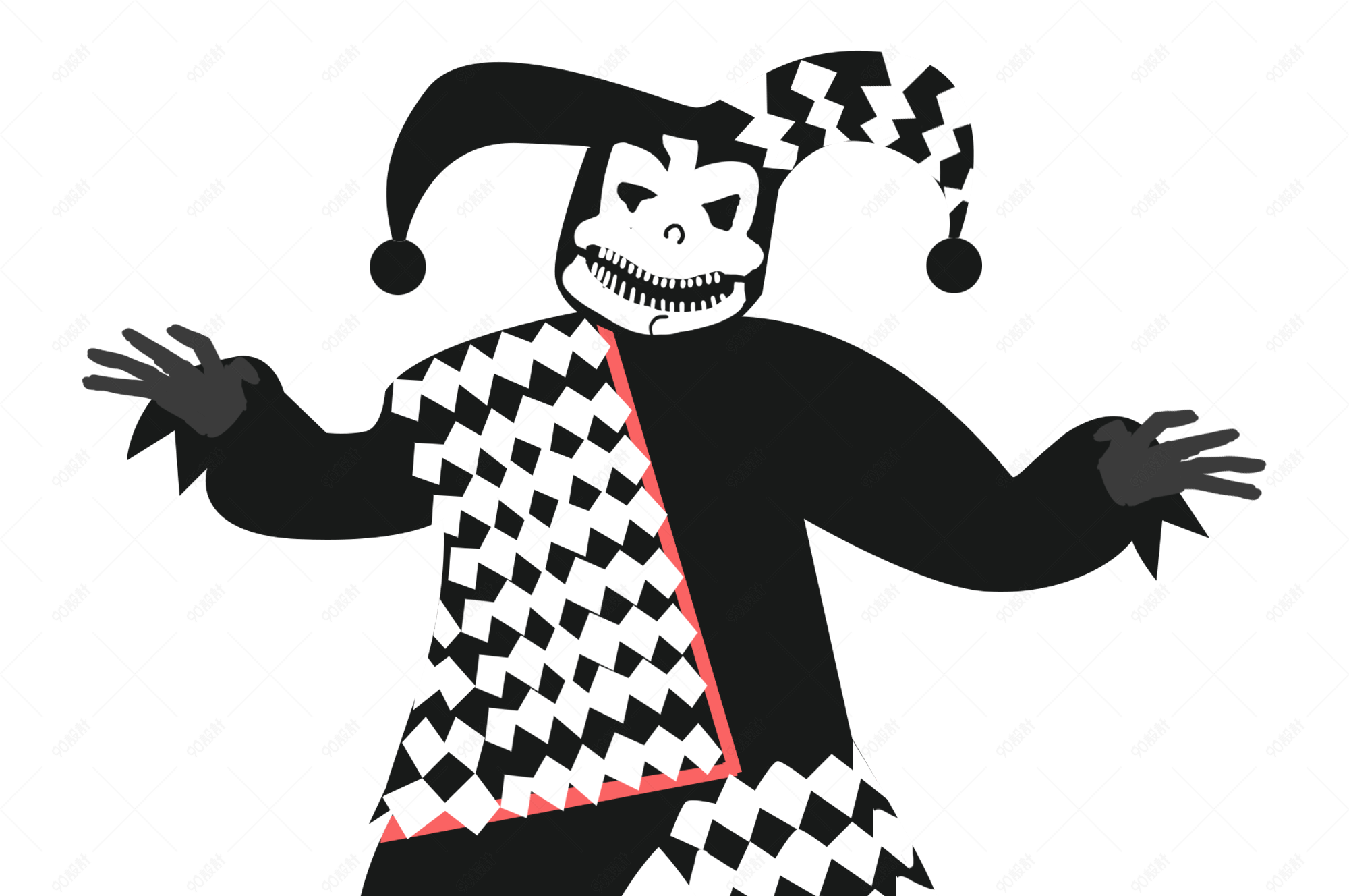 万圣节手绘卡通黑白装恐怖小丑骷髅