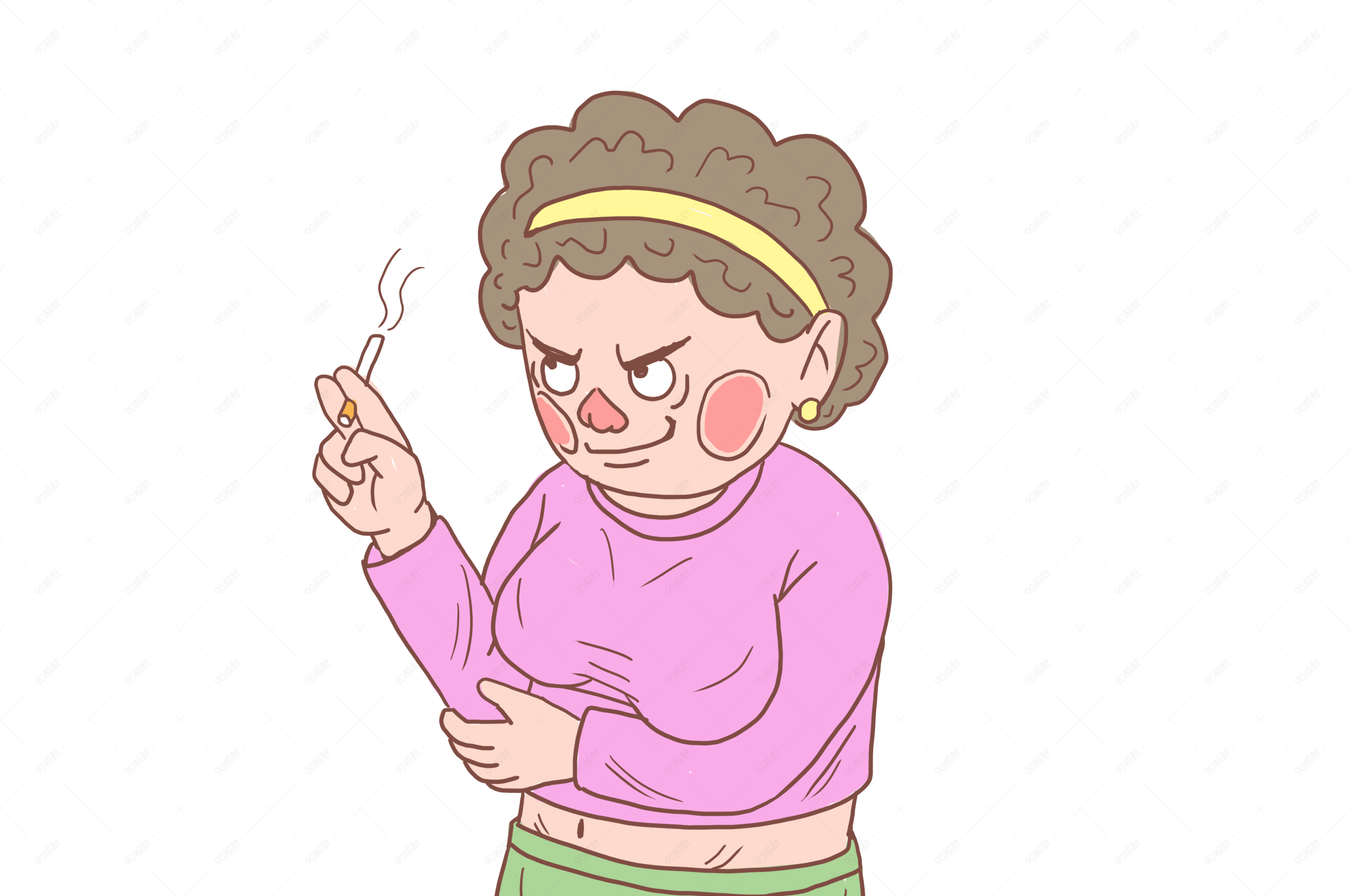 万圣节街头恶妇抽烟卡通手绘